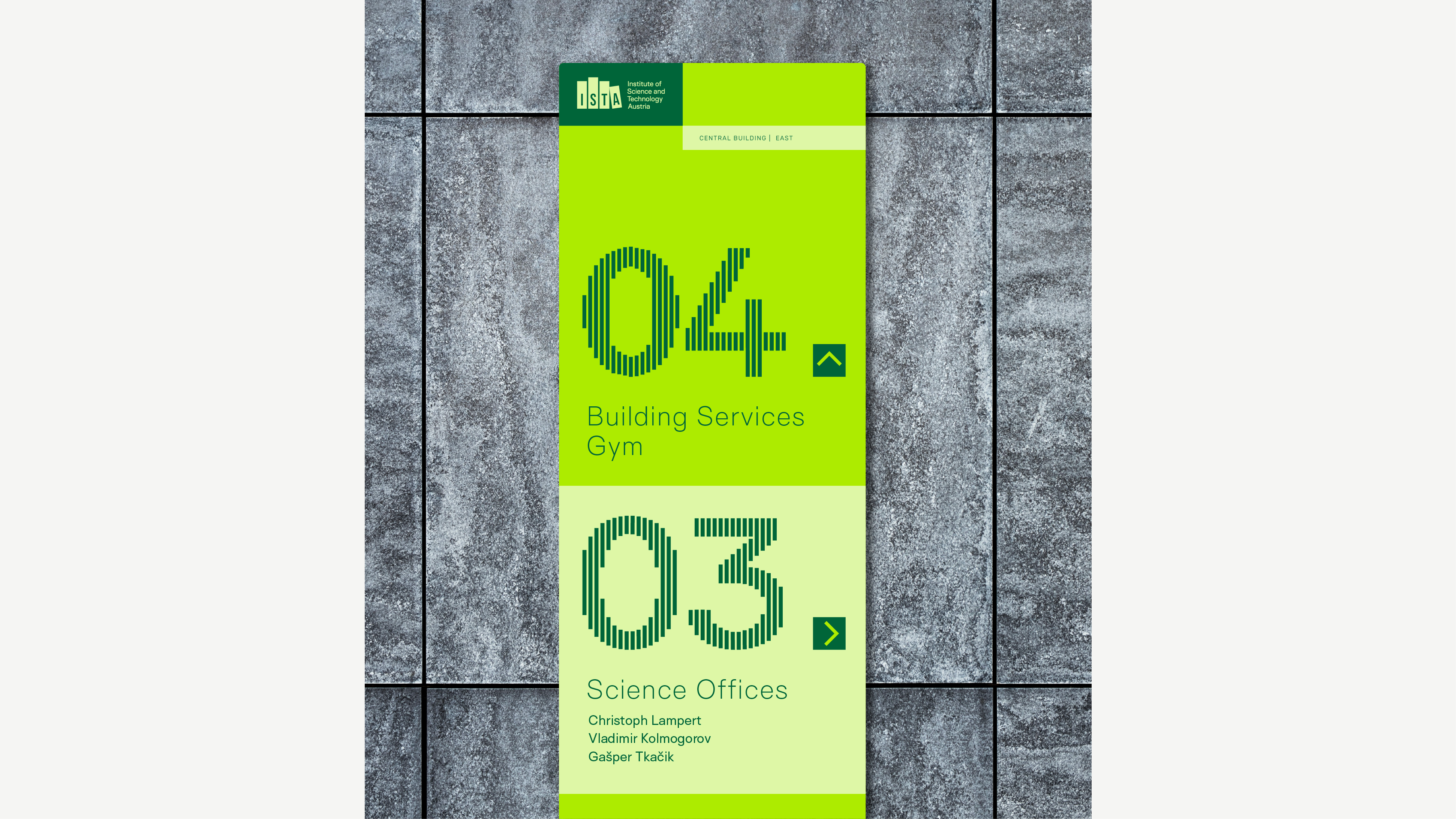 Conceptual directional signage — an ideal use of the custom numerals at large scale.