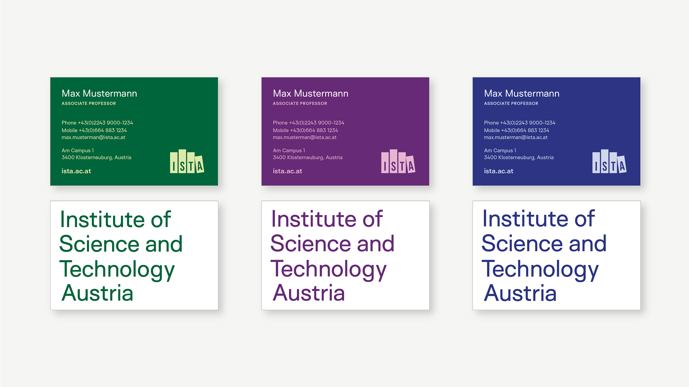 Business cards are available in three tone-on-tone color palettes. Contact the Communications Office to request your business cards.